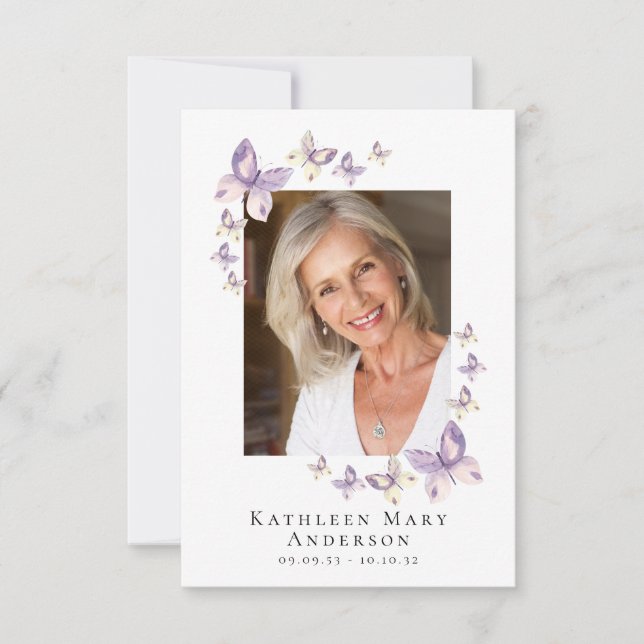 3,5x5-tums Butterflies Photo Funeral Memorial Pray Anteckningskort (Framsida)