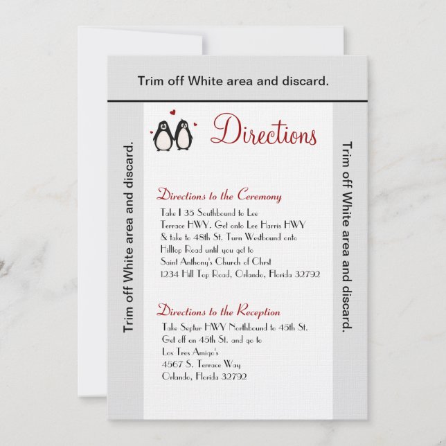 3,5x6 Instruktionskort Penguin Kärlek Coup Inbjudningar (Framsida)