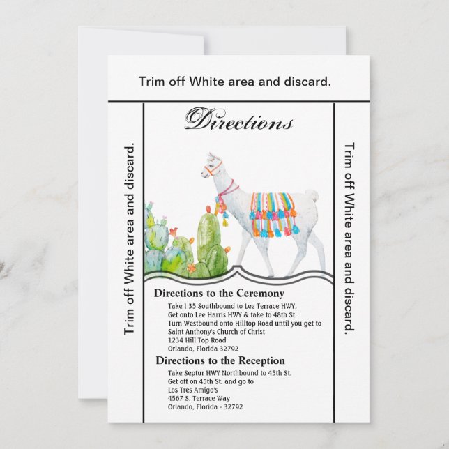 3.5x6 riktningskort Boho Llama Bohemian Cacti De Inbjudningar (Framsida)