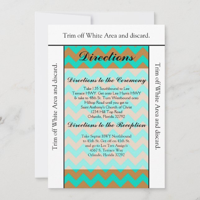 3,5x6 riktningskort Chevron Brown & Seafoam Inbjudningar (Framsida)