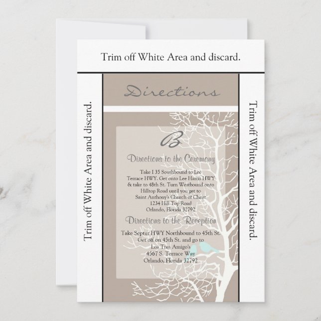 3,5x6-riktningskort Grått Träd och fåglar Inbjudningar (Framsida)