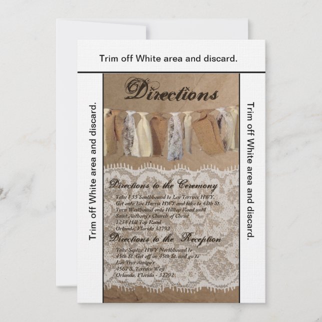 3.5x6-riktningskort Kraft Papper Bag Snöre Burlap Inbjudningar (Framsida)