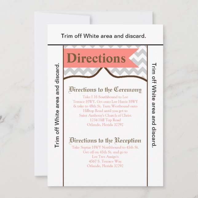 3.5x6-riktningskort Modern Chevron Rand Coral Inbjudningar (Framsida)