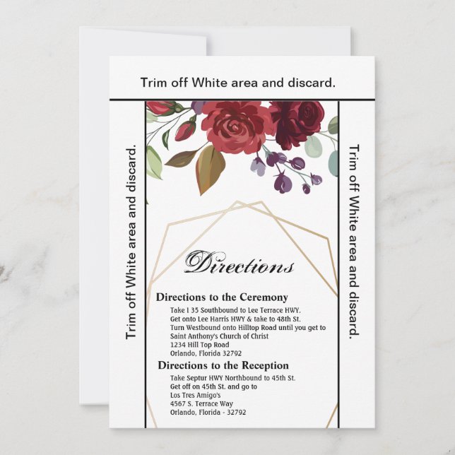 3,5x6-riktningskort Vit ros Guld Geometric Inbjudningar (Framsida)