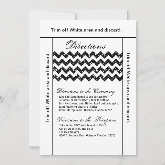 3,5x6-riktningskortet Black Glitter Chevron Rand Inbjudningar (Framsida)