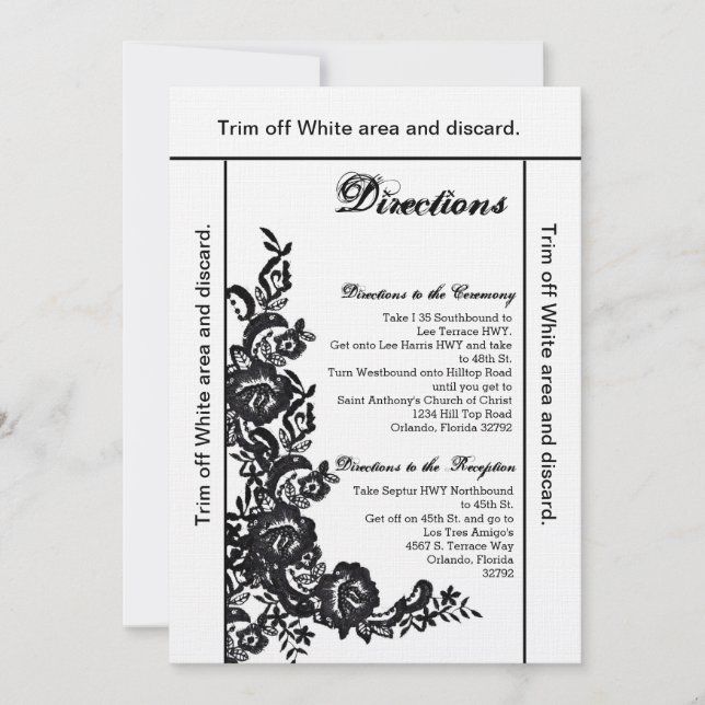 3,5x6-riktningskortet Black Snöre Damask Antique Inbjudningar (Framsida)