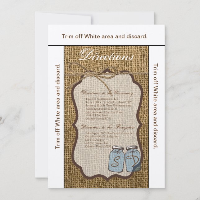 3,5x6-riktningskortet Mason Burk Burlap Land Rus Inbjudningar (Framsida)