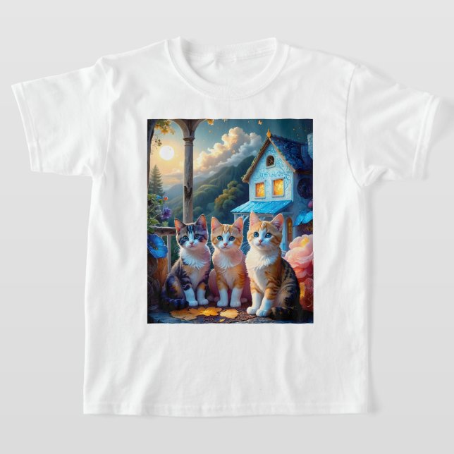 3 Adorable Artist designed Kittens T Shirt (Laydown)