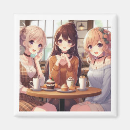3 Anime Girls Cafe Bonding Magnet