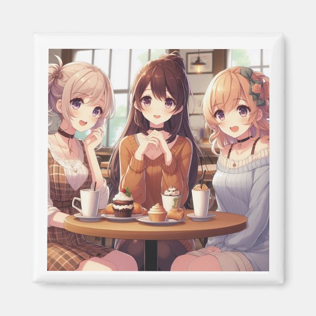 3 Anime Girls Cafe Bonding Magnet (Framsidan)