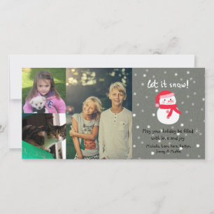 3 Anpassat namn för Photo Collage Cute Snögubbe ju Julkort