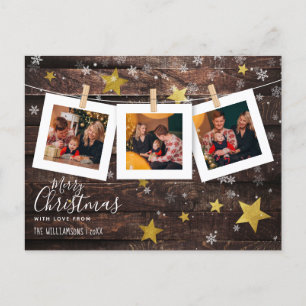 3 Anpassningsbar Julfoto Pegs Rustic Wood & Stars Helg Vykort