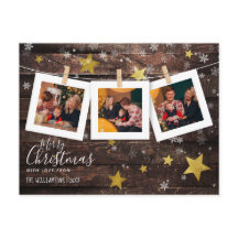 3 Anpassningsbar Julfoto Pegs Rustic Wood & Stars