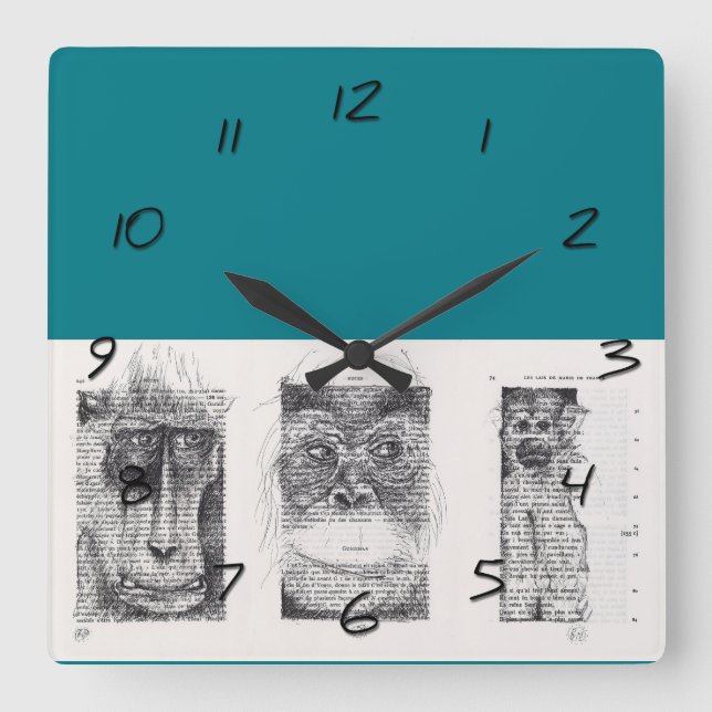 3 apor kinesiskt nyårstidsbock för zodiac fyrkantig klocka (Framsida)