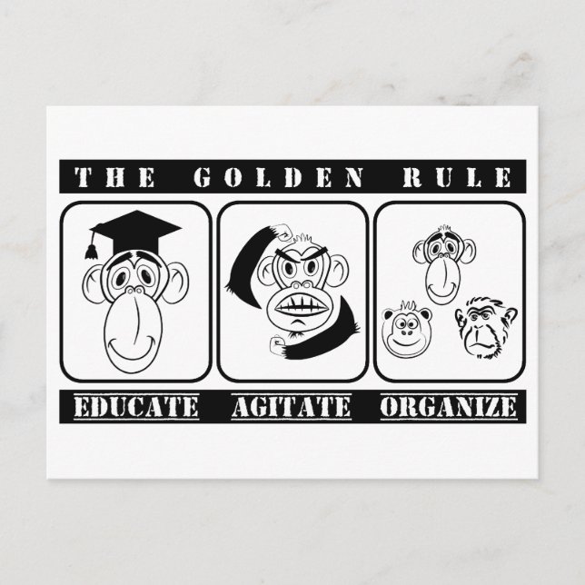 3 apor utbildar agitate organiserar vykort (Framsida)