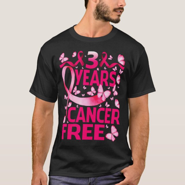 3 år Bröstcancerfri överlevnadsfjäril T Shirt (Framsida)