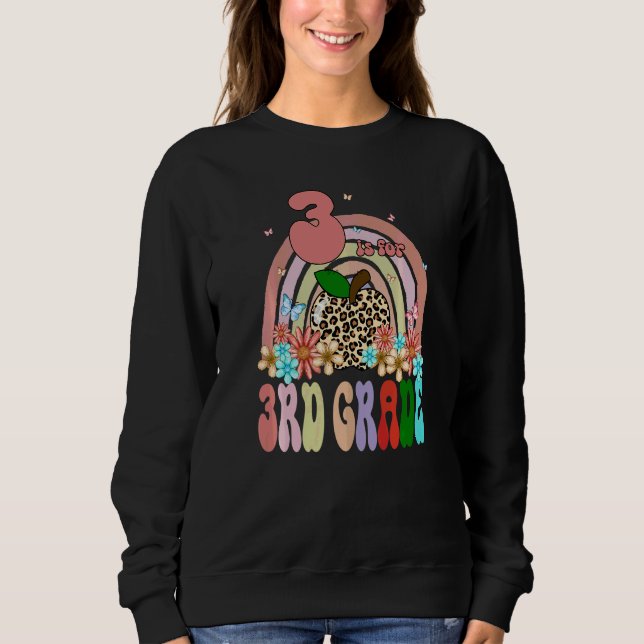 3 är för 3:e klass lärarens regnbåge groovy äpple t shirt (Framsida)