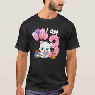 3 år gammal 3-års födelsedags skjorta Kitty Girl L T Shirt