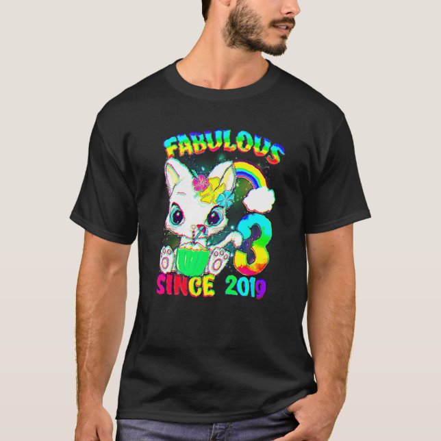 3 år gammal 3:e födelsedagen Cute Cat Girl Fabulou T Shirt (Framsida)