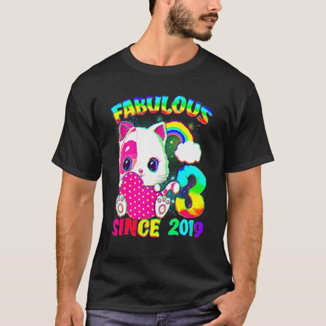 3 år gammal 3:e födelsedagen Cute Cat Girl Fabulou T Shirt (Framsida)