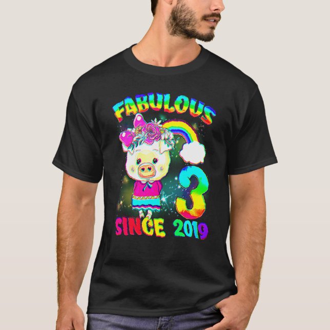 3 år gammal 3:e födelsedagen Cute Gris Girl Fabulo T Shirt (Framsida)