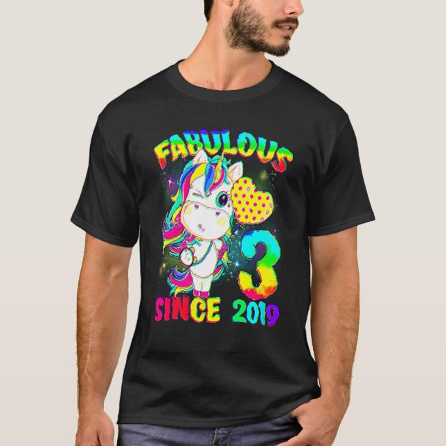 3 år gammal 3:e födelsedagen Unicorn Girl Fabulous T Shirt (Framsida)