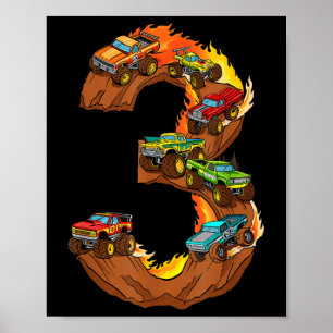 3 år gammal födelsedagsmonster Lastbil 3:e födelse Poster