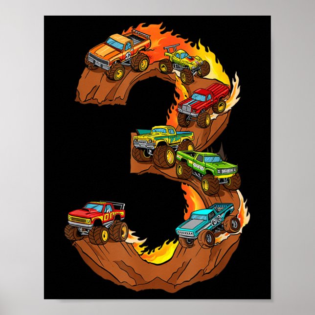 3 år gammal födelsedagsmonster Lastbil 3:e födelse Poster (Framsidan)