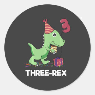 3 år gammal födelsedagstjugodoj dosinosaur tre Rex Runt Klistermärke