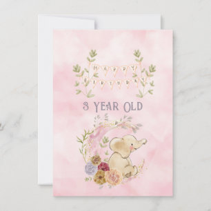 3 år gammal Grattis på födelsedagen elefant Flicka
