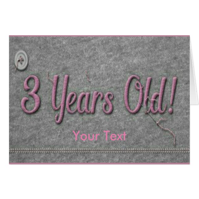 3 år gammal hälsningskort (Framsidan Horizontal)