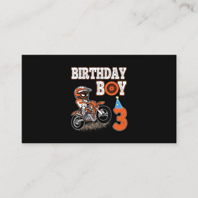 3 år gammal kyld - födelsedagspojke - Dirt Bike -  Visitkort (Framsida)