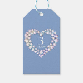 3 år kristalljubileum hjärta ljusblå presentetikett