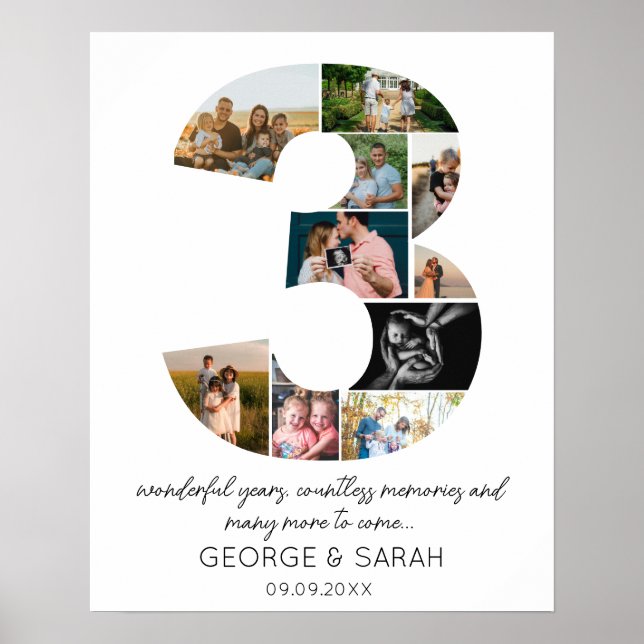 3 år tillsammans med Photo Collage Bröllop-årsdage Poster (Framsidan)