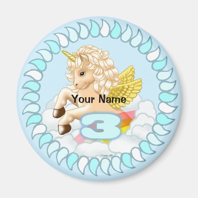 3-årig Birthday Unicorn magnet (Framsidan)