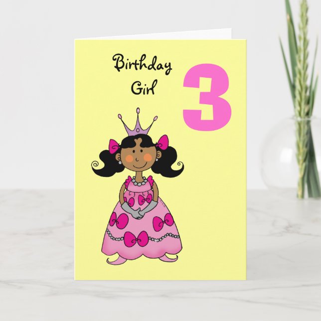 3-årig prinsessa (svart hår) kort (Framsida)