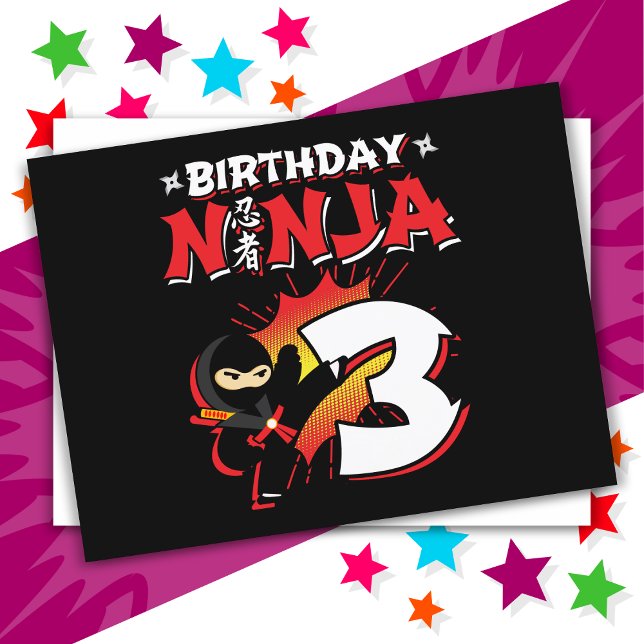 3 Årig Serietidningsstil Ninja 3-årsdag Vykort (Skapare uppladdad)