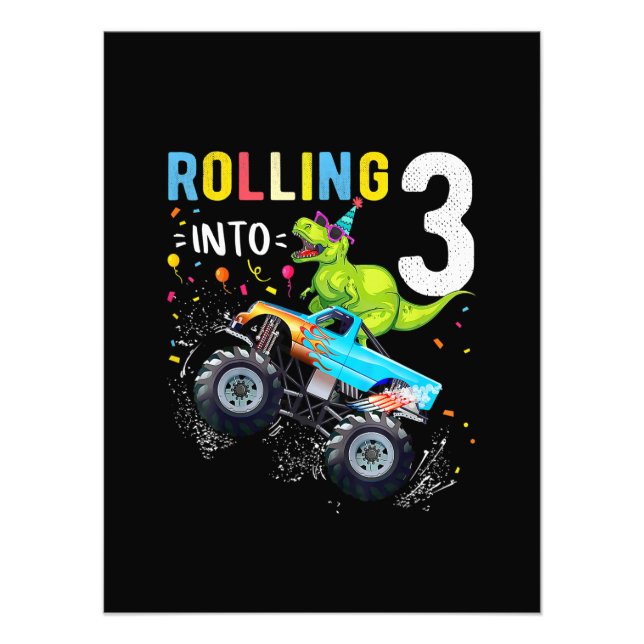 3 års ålder Dinosaur Monster Lastbil Fototryck (Framsidan)