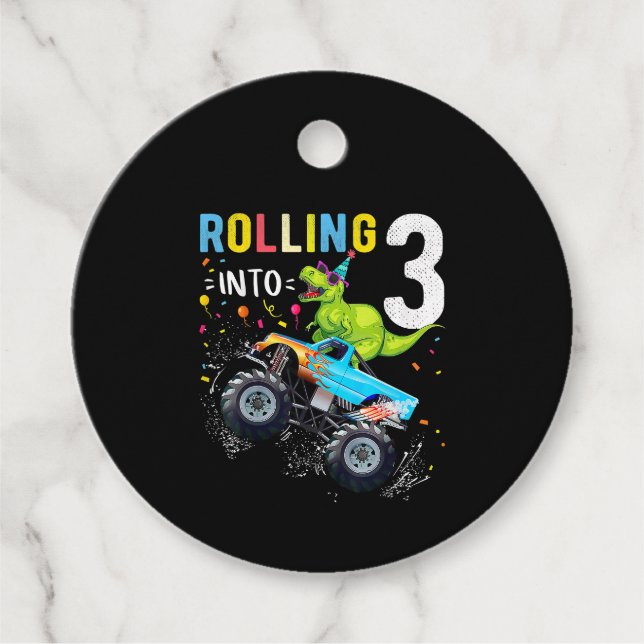 3 års ålder Dinosaur Monster Lastbil Gåvor Etiketter (Framsida)