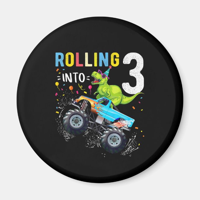 3 års ålder Dinosaur Monster Lastbil Magnet (Framsidan)