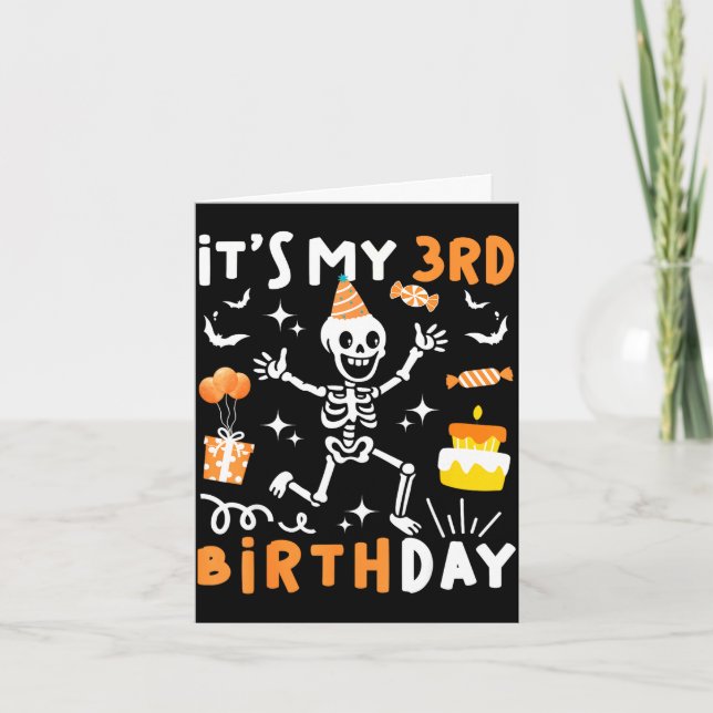 3-års födelsedag barn rolig skelett 3:e boo dagen kort (Framsida)