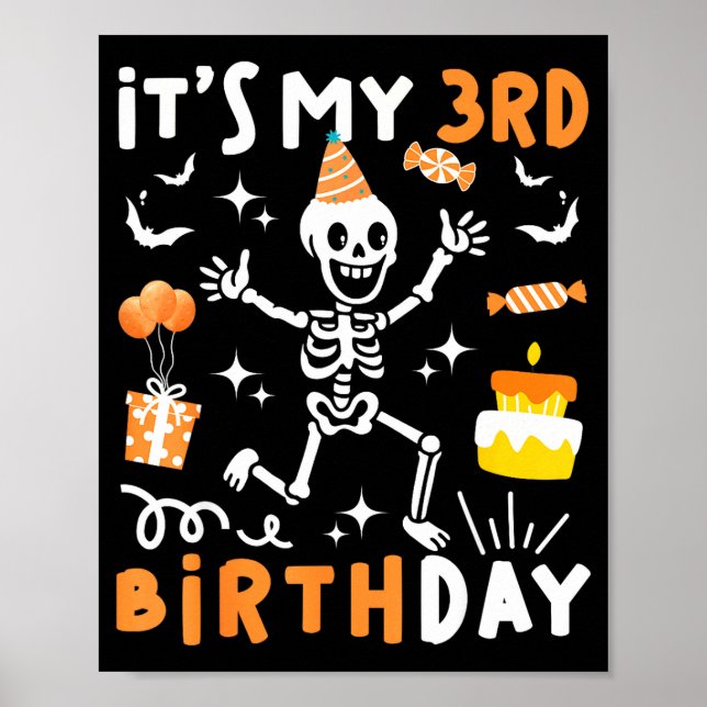3-års födelsedag barn rolig skelett 3:e boo dagen poster (Framsidan)
