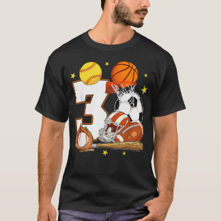 3-års födelsedag Sport födelsedagstema 3 år gammal T Shirt