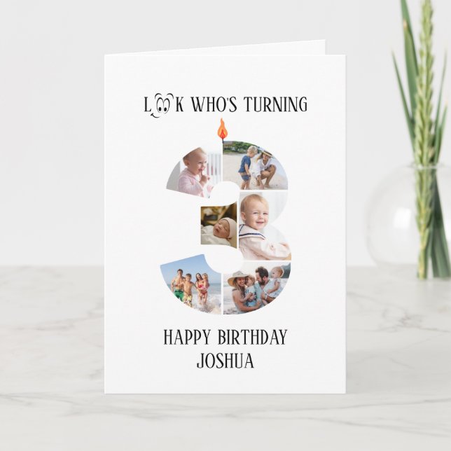 3-års födelsedags fotokort kort (Framsida)
