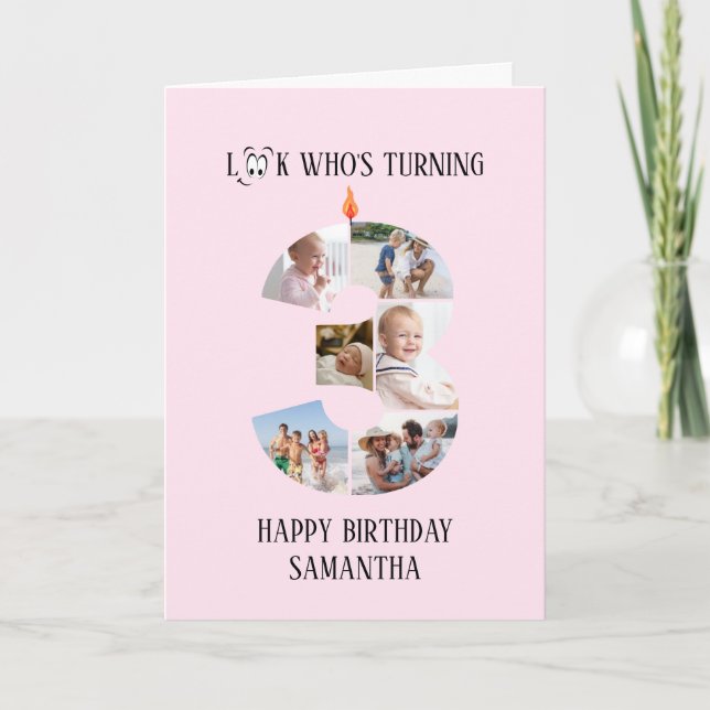3-års födelsedags fotokort kort (Framsida)