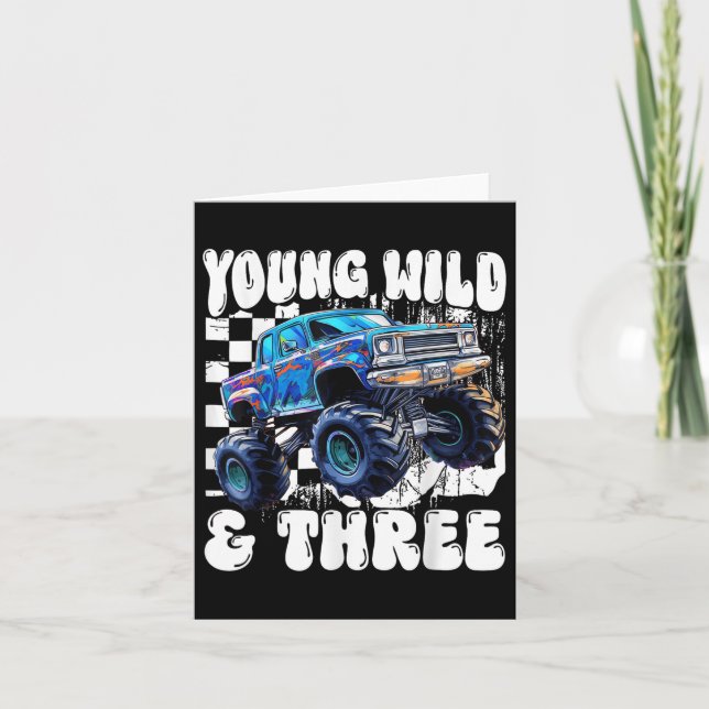 3-års födelsedags monstertruck Ung vild och tre 3  Kort (Framsida)