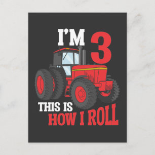 3-års födelsedags Traktor kärlek Barn 3 år gammal Vykort