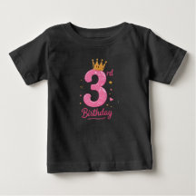3-års födelsedagsbarn T-shirt Rosa Glitter Krona