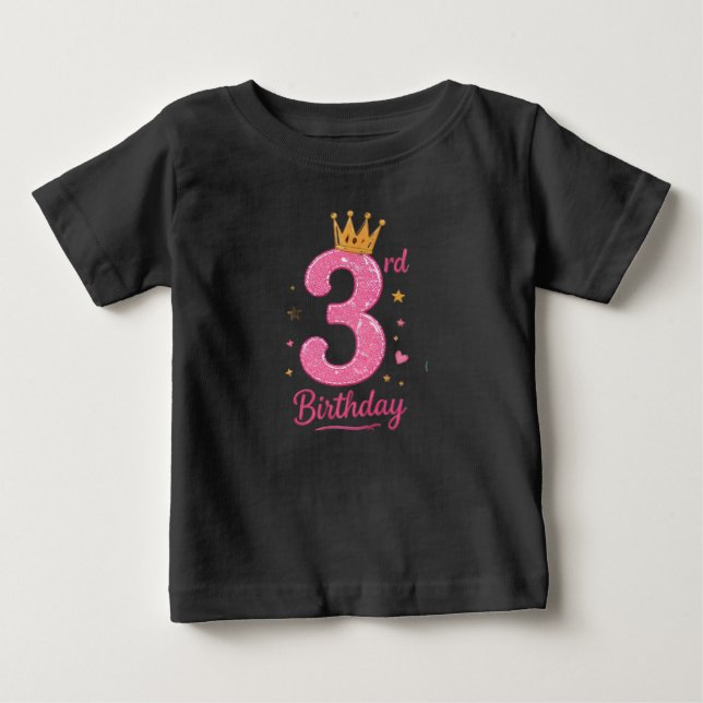 3-års födelsedagsbarn T-shirt Rosa Glitter Krona  (Framsida)