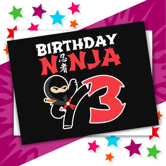 3 Års Födelsedagsfest för Karate Ninja Barn 3:e Fö Vykort (Skapare uppladdad)